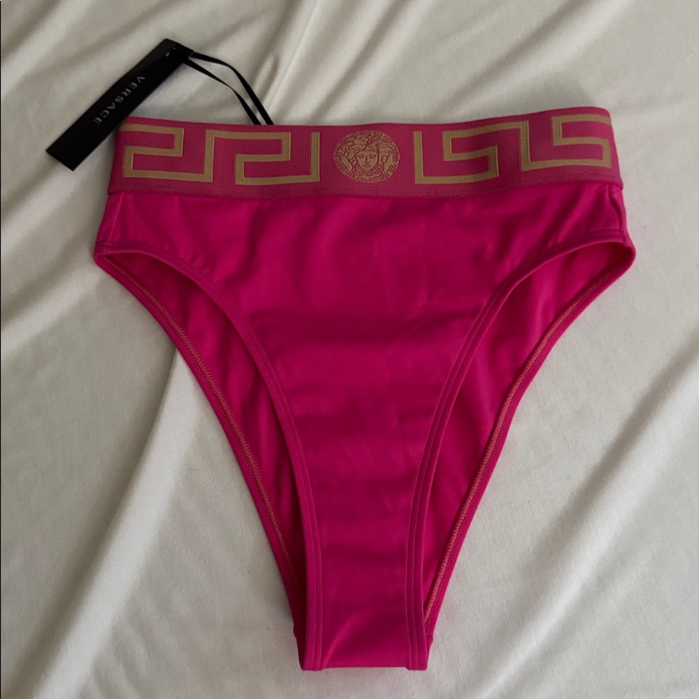 Versace Fuchsia and Gold High Rise Bikini Bottom